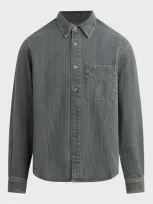 Hudson Jeans Pinstripe Cotton Twill Button-up Shirt In Khaki Road