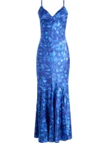 Hutch Floral Satin Cocktail Slipdress In Cobalt Shibori Floral