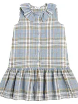 Il Gufo Kids' Checked Linen Dress In Powder