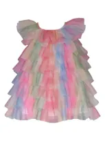 Iris & Ivy Babies'  Rainbow Mesh Tiered Dress & Bloomers In Red Multi