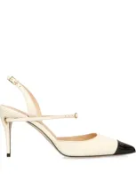 Jennifer Chamandi Vittorio 85 Leather And Patent-leather Slingback Pumps In White