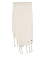 Jil Sander Wool Scarf With Fringes In White