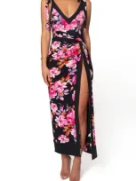 Jluxlabel Floral Kamie Convertible Reversible Bodysuit & Reversible Wrap Skirt Set In Black Floral