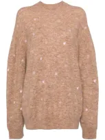 Jnby Butterfly Embroidered Long Sleeve Sweater In Brown