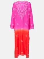 Juliet Dunn Embroidered Ombré Silk Kaftan In Pink