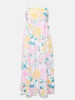 Juliet Dunn Floral Cotton And Linen Midi Dress In Multicoloured