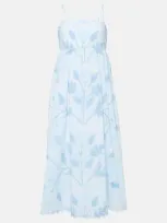 Juliet Dunn Scalloped Floral Cotton Midi Dress In Blue