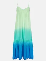 Juliet Dunn Scalloped Ombré Cotton Midi Dress In Multicoloured