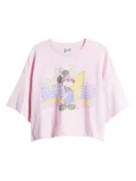 Junk Food Mickey Surf Crop Cotton Graphic T-shirt In Light Pink