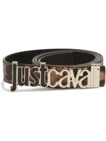 Just Cavalli Logo-buckle Leather Belt In Brown