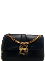 Just Cavalli Logo Plaque Foldover Top Shoulder Bag In Black