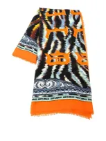 Just Cavalli Frayed Hem Printed Scarf In Multicolour