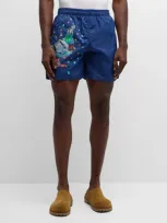 Jw Anderson Men's Pigeon Graphic Shorts In Navy