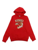 Kenzo Kids' Hooded Cotton Sweatshirt In Red