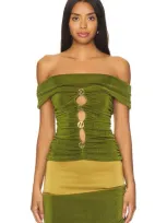 Khanums Off The Shoulder Top In Khaki