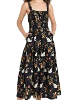 Kitri Isobel Black Cygnus And Lyra Print Midi Dress Black Multi