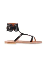 Kjacques K.jacques Caravelle Leather Flat Sandals In Black