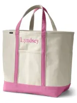 Lands' End Open Top Canvas Tote Bag In Natural/fresh Pink