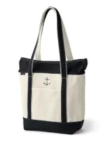 Lands' End Zip Top Long Handle Canvas Tote Bag In Natural/black