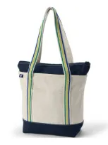 Lands' End Zip Top Long Handle Canvas Tote Bag In Natural/radiant Navy Stripe