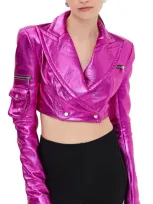 Laquan Smith Cropped Utility Blazer Fuchsia