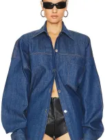 Laquan Smith Oversized Button Down Shirt In Dark Blue