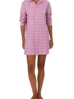 Lauren Ralph Lauren Plaid Cotton Blend Herringbone Sleep Shirt In Pink Plaid