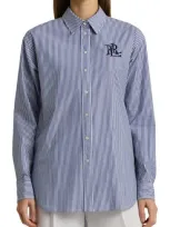 Lauren Ralph Lauren Relaxed Fit Striped Stretch Cotton Shirt In Blue/white