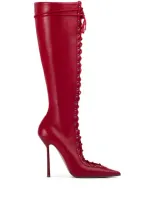 Le Silla Colette 120mm Lace-up Leather Boots In Red