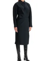 Lemaire Black Straight Collar Twisted Midi Dress