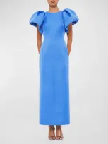 Leo Lin Lucinda Puff-sleeve Column Maxi Dress In Steel Blue