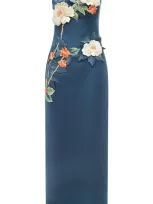 Leo Lin Rayna Floral-appliquéd Satin Maxi Dress In Multi