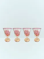 Les-ottomans Set Of Four Coral Glasses In Gold