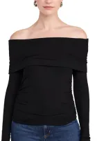 Lna Liya Ribbed Fold Over Top Black