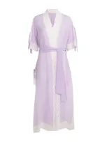 Loretta Caponi Silk Lace-trim Costanza Robe In Purple