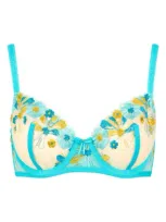 Love, Vera Floral Embrodiered Underwire Demi Bra In Blue Curacao