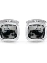 Luvmyjewelry Tree Agate Stone Cufflinks In Black Rhodium Plated Sterling Silver In White