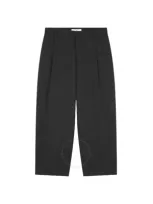 Maison Kitsuné Cropped Pleated Cotton Chino Pants In Black