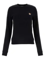 Maison Kitsuné Embroidered Detail Cotton Crew-neck Sweatshirt In Black