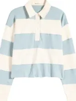 Marine Layer Crop Cotton Rugby Shirt In Faded Aqua Trust