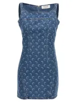 Marine Serre Crescent-moon-print Mini Dress In Light Blue