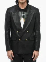 Marsēm Faux Leather Double-breasted Blazer With Golden Buttons