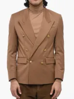 Marsēm Twill Double Breasted Blazer With Golden Buttons In Brown