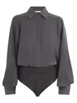 Max Mara Silk Shirt Bodysuit In Grey