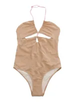 Mc2 Saint Barth Kids' Kinsley Lurex-detail Swimsuit In Bronze