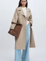 Meotine Mid Length Trench Coat In Beige