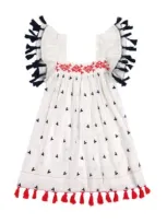 Mer St. Barth Kids'  Serena Tassel Dress In Red White Navy Embroidery