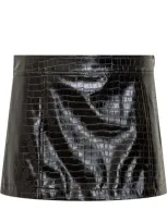 Michael Kors Michael  Crocodile Embossed Faux Leather Mini Skirt In Black