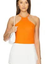 Michael Lauren Agnus High Neck Halter In Birkin Orange