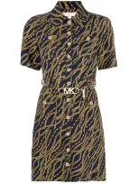 Michael Michael Kors Chain-link Print Shirt Dress In Blue